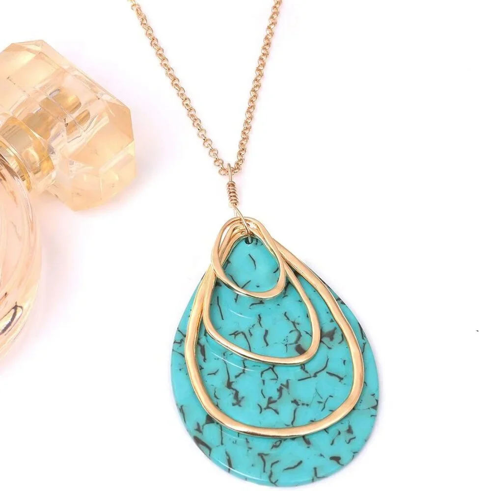 Long Necklace For Women Geometry Teardrop Acrylic Circle Pendant Necklace Statem